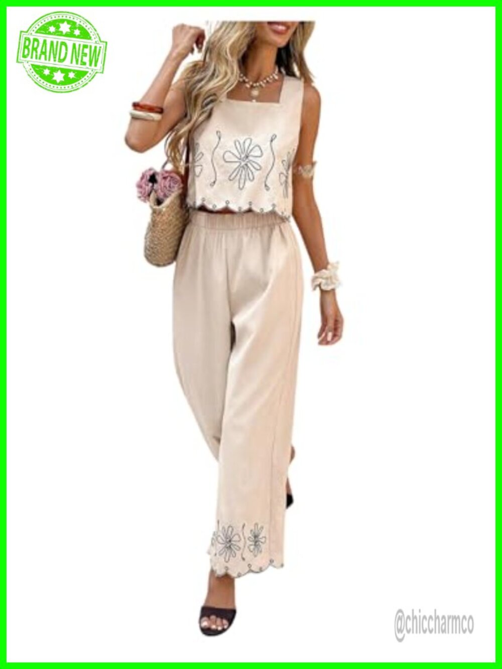 Women's 2 Piece Crop Tank Top and Palazzo Pants Set Sleeveless Casual Summer